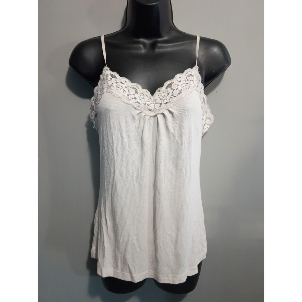WORTHINGTON Womens Camisole Lounge Wear Layering Cream w/Lace Trim LARGE Y2K